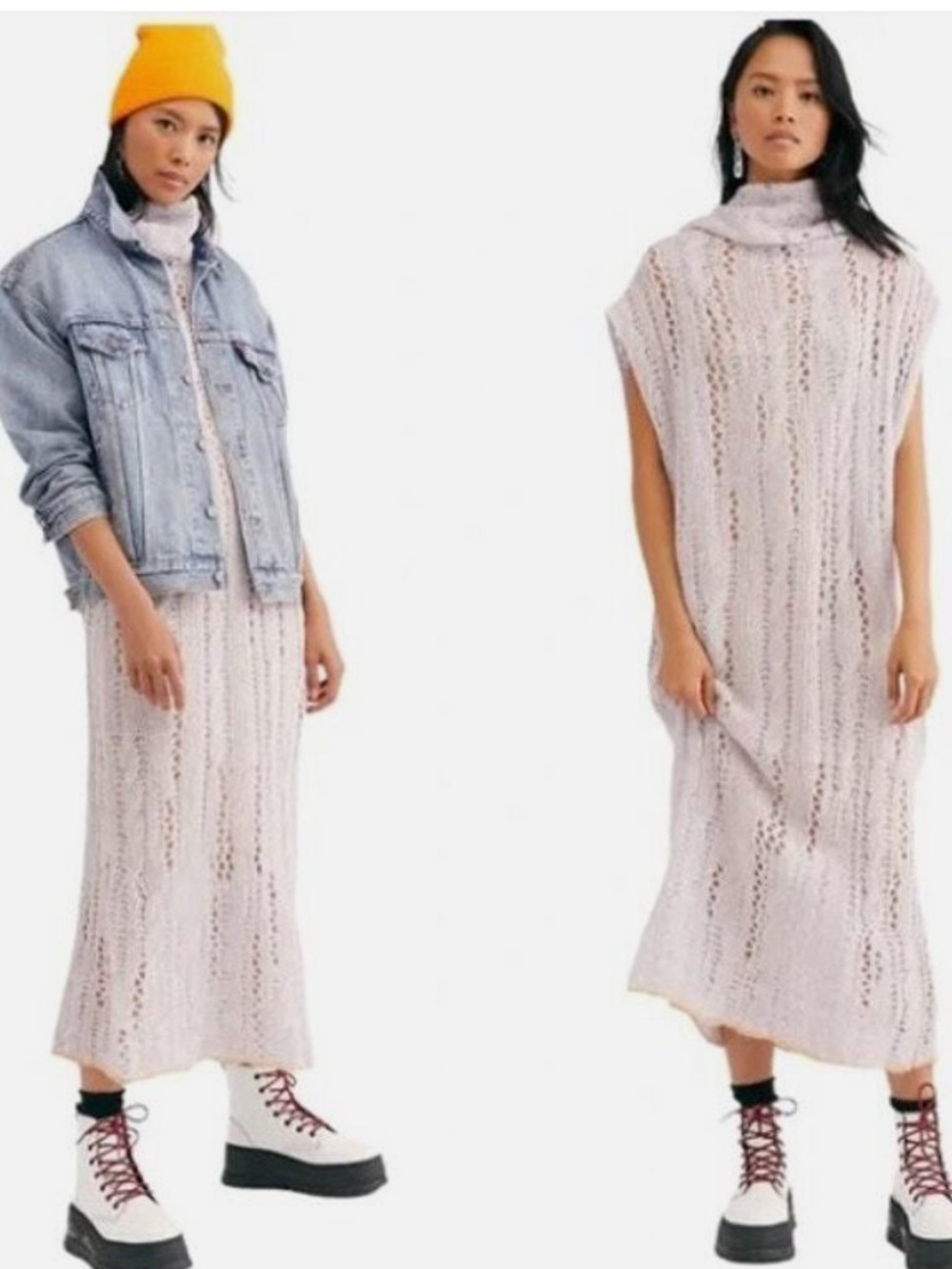 Free People Alpaca Pirouette Maxi Sweater Sugar Lilac Cloud Blend Cowl Neck XS